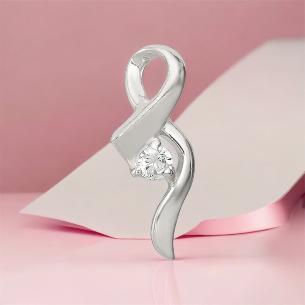 925 Sterling Silver Small Elegant CZ Cancer Awareness Ribbon Charm Pendant Slide